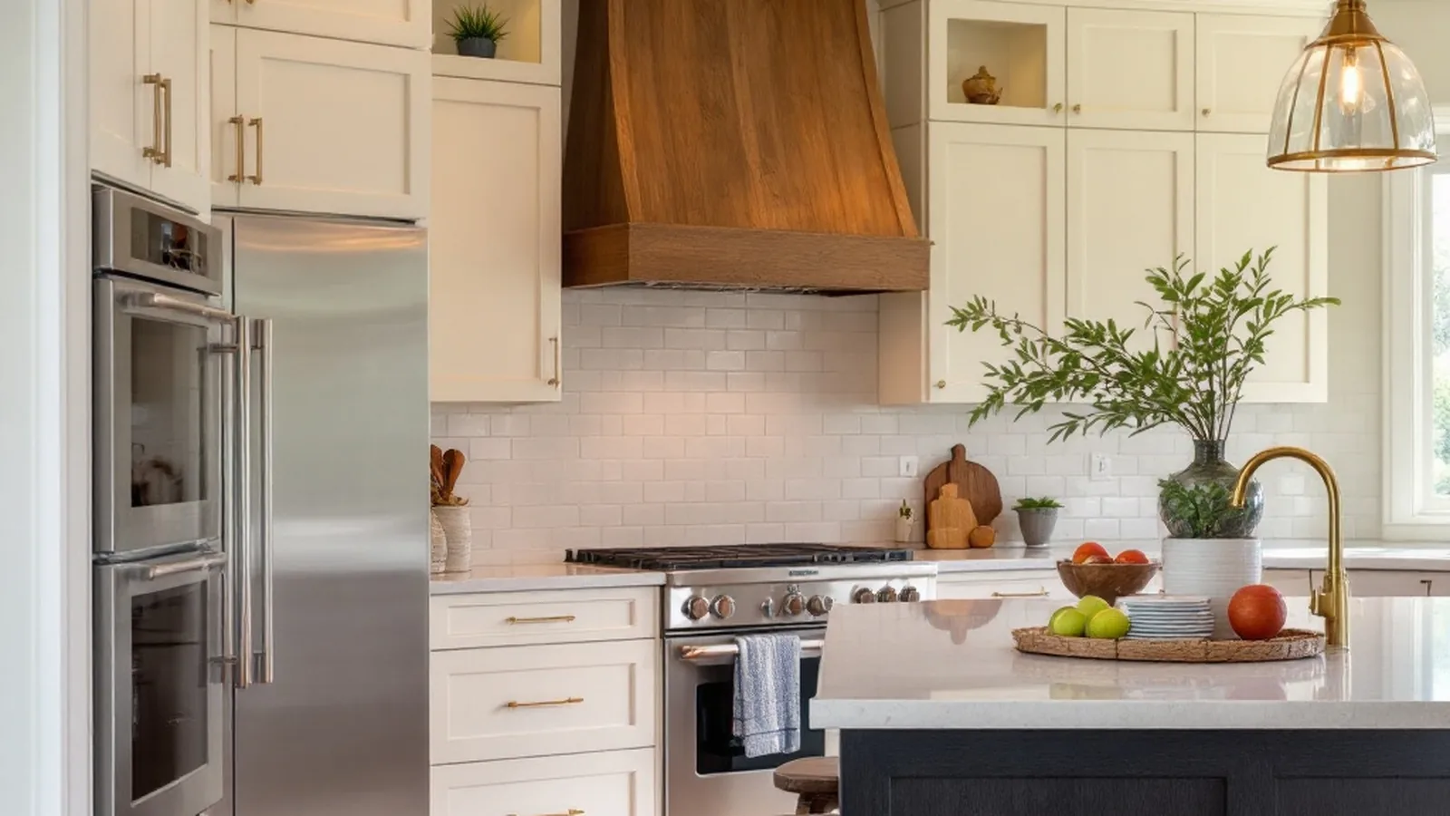 Kitchen remodel with cream cabinetry and a dark island in Chanhassen, MN